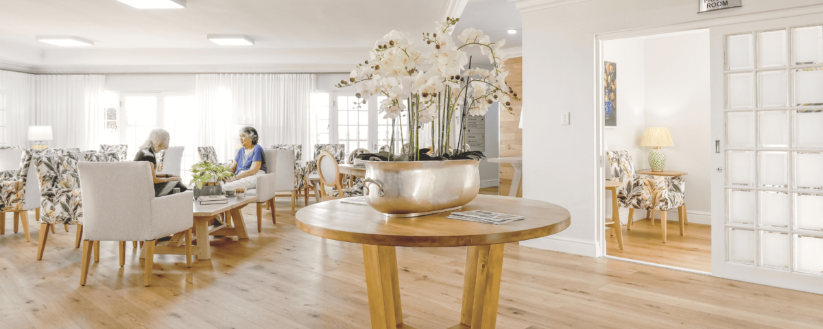 Foyer at old age home with chairs