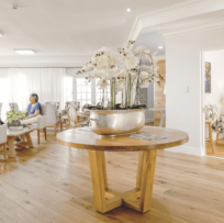 Foyer at old age home with chairs