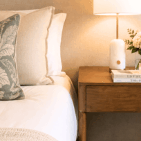 Bed and lamp at a retirement village