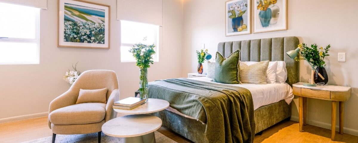 Bed and chair in retirement room