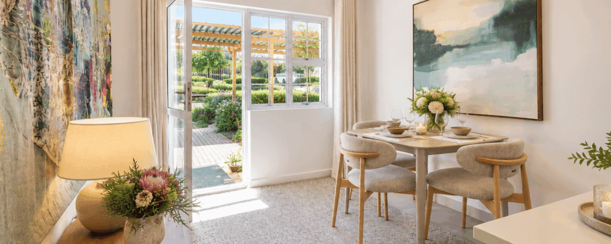 Retirement unit with dining chairs and art