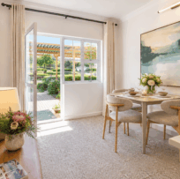 Retirement unit with dining chairs and art